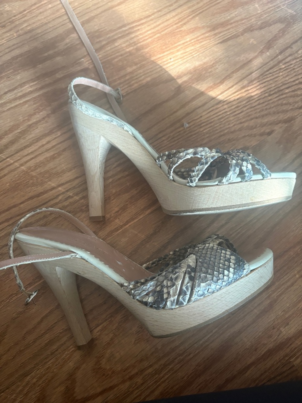 Jill Stuart Beige Snake-Print Platform Sandals